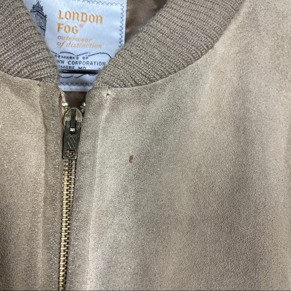 Vintage London Fog Bomber Jacket 70’s Suede Leather Beige Men’s Size 46 Reg - Picture 9 of 12